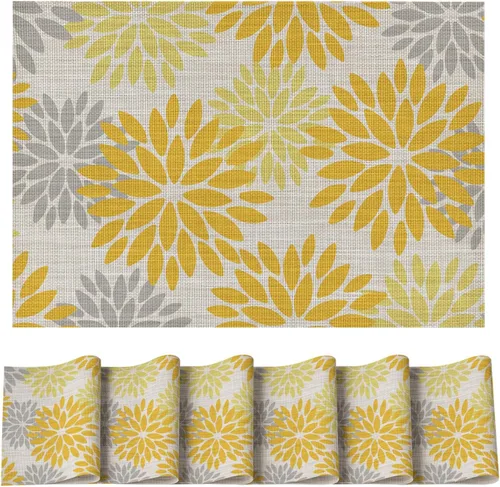 Vista 37 de Artoid Mode - Juego de 4 manteles individuales de vinilo con diseño floral, resistentes al calor, lavables, antideslizantes, de PVC, para decoración
