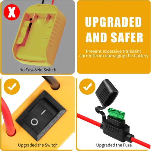 Vista 2 de Adaptador de ruedas eléctricas para Dewalt Adaptador de batería de 20 V, kit de conversión de batería con interruptor, terminales de cable