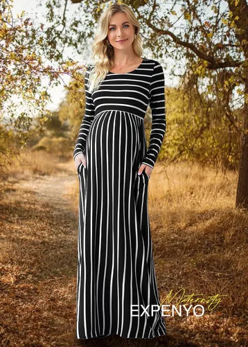 Vista 2 de Xpenyo Maternity Casual Dress Empire Waist Pregnancy Maxi Dresses with Pockets