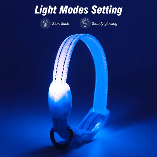 Vista 2 de Visinite Collares de perro iluminados para perros pequeños, collar de perro LED recargable con luz, collar de perro iluminado totalmente ajustable