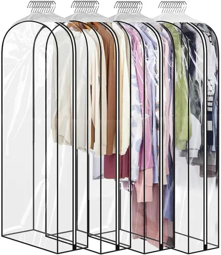 Vista 9 de Perchas transparentes de 40 pulgadas con cremallera lateral lisa, bolsas impermeables con refuerzo de 10 pulgadas para camisas, abrigos, vestidos