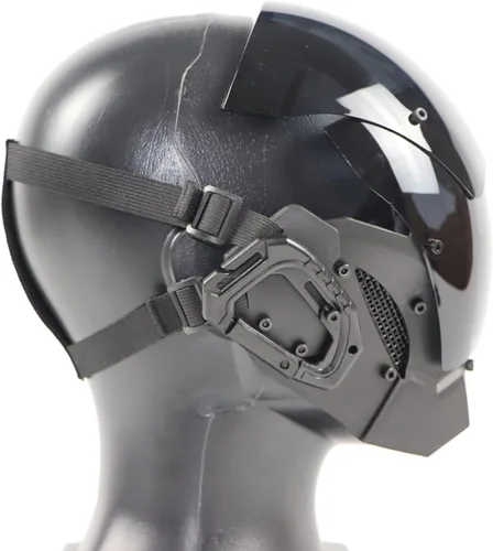 Vista 4 de Cyberpunk - Máscara de casco para hombre para cosplay, máscara futurista fresca Cyberpunk, accesorios para casco de cosplay, disfraz facial, negro