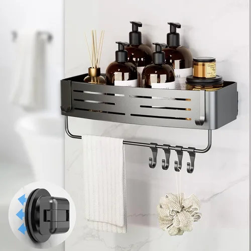 Vista 10 de Onemake Organizador de ducha con ventosa, estante de ducha de succión con ganchos portátiles, organizador de baño con barra de toalla