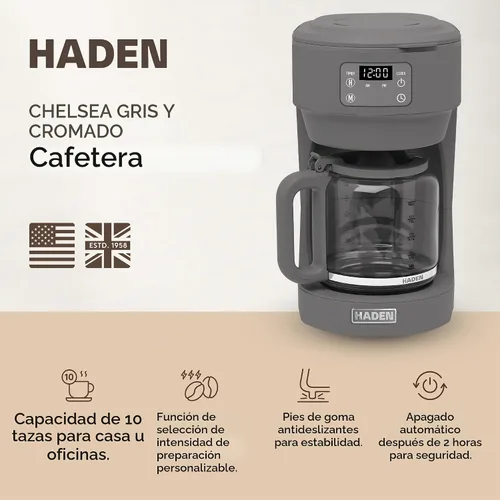 Vista 2 de Haden Chelsea - Cafetera digital de 10 tazas con jarra de vidrio Gris/cromo