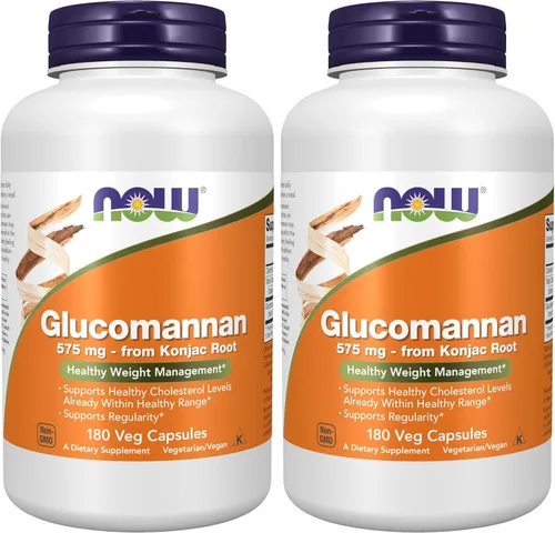 Vista 9 de NOW Foods Suplementos, Glucomanano (Amorphophallus konjac) 575 mg, Apoya Regularidad*, Control de Peso Saludable*, 180 Cápsulas Vegetales
