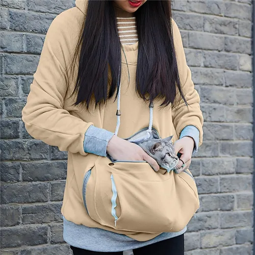 Vista 2 de Sudadera con capucha grande para mujer, con bolsillo grande, para gatos y perros