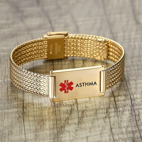 Vista 3 de MNMOOM Gold Medical Alert Bracelets for Men Women Free Custom Engraved Stainless Steel Mesh Medical Bracelets