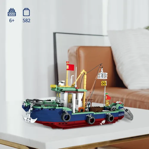 Vista 7 de Juego de bloques de construcción de barcos de pesca, juego de bloques de construcción de pesca en el mar, juego de juguetes de colección