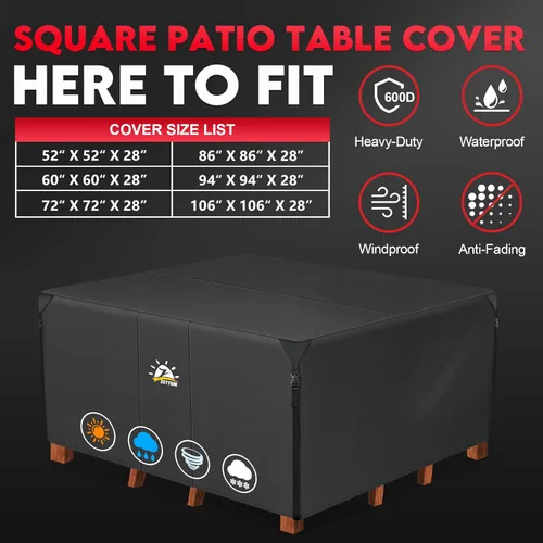 Vista 3 de Zettum Funda cuadrada para muebles de patio, funda de mesa 600D para exteriores, impermeable y resistente, juego de fundas extra grandes para mesa