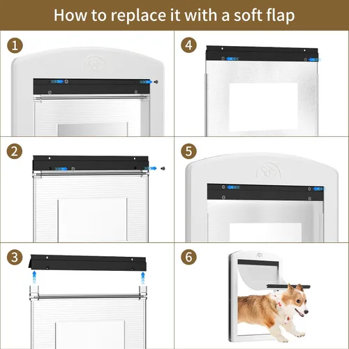 Vista 6 de MAVRICFLEX Puerta grande para perro con marco blanco, puerta de plástico para perros con panel de bloqueo deslizante y solapa rígida magnética