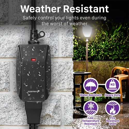 Vista 2 de Fosmon - Salida eléctrica con control remoto para interiores y exteriores con 2 mandos a distancia inalámbricos, enchufe eléctrico con interruptor