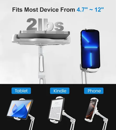 Vista 8 de Soporte ajustable para tablet de escritorio, soporte giratorio de 360° para iPad Air mini Pro de 4.7 a 12 pulgadas, iPhone, Samsung POS, Kindle