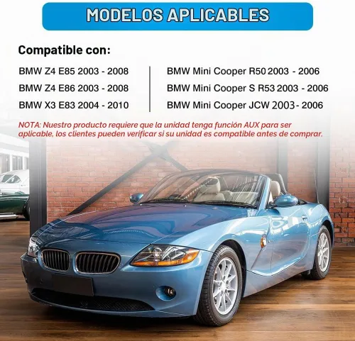 Vista 3 de Adaptador AUX de audio compatible con Bluetooth con micrófono, compatible con BMW Z4 (E85/E86), X3(E83), compatible con Mini Cooper (R50/JCW)
