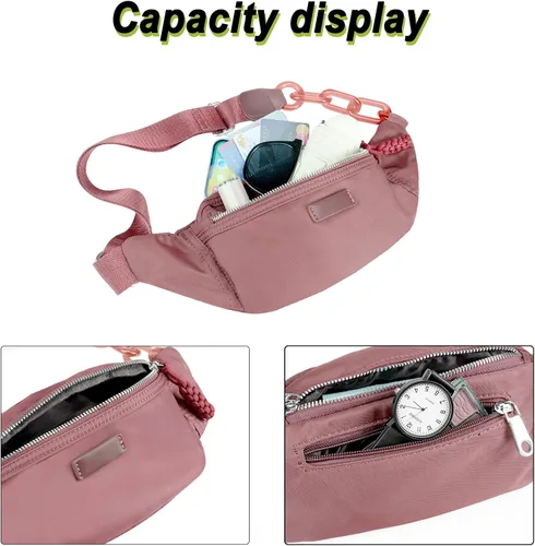 Vista 5 de Bolso pequeño de la honda para las mujeres del riñonera de nylon con la correa ajustable, Rosado