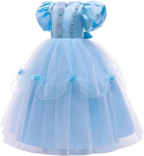 Vista 30 de Vestido de cumpleaños de princesa Cenicienta para niñas, disfraz de Halloween, concurso de Navidad, fiesta de baile con accesorios