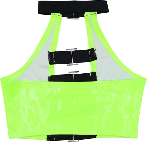 Vista 7 de Camiseta sin mangas sexy de piel sintética para mujer, con cordones, para club, fiesta, festival, raves