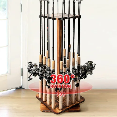 Vista 10 de Ghosthorn Soportes para cañas de pescar para garaje, soporte giratorio de 360 grados para cañas de pescar, soporte de pie de madera para guardar