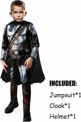 Vista 2 de nezababy SW - Disfraz de mandaloriano para niños, cosplay, casco Boba Fett, traje de fiesta de Halloween de 4 a 10 años