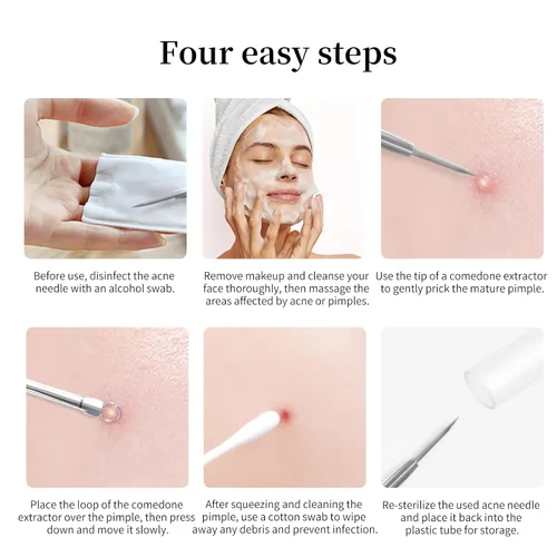 Vista 7 de DUcare Kit de herramientas para reventar espinillas, herramientas para quitar puntos negros, pinzas para el cabello encarnado, extractor de Plateado