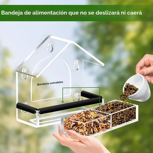 Vista 4 de Comedero de pájaros para ventana transparente con 5 ventosas extra fuertes, comederos de acrílico resistentes y duraderos DY-SKTY para ver pájaros