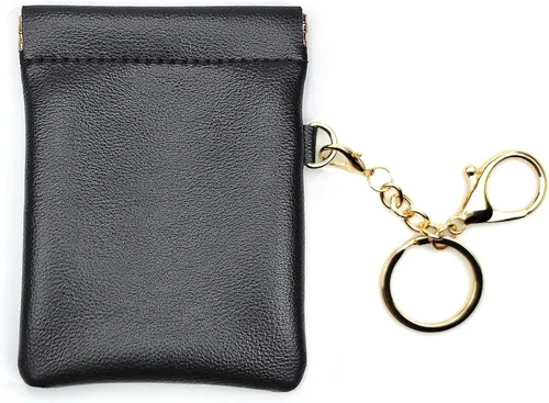 Vista 7 de VOFOON Monedero de cuero con llavero pequeño titular de cambio delgado para mujeres y hombres, Negro -, Bolsa delgada