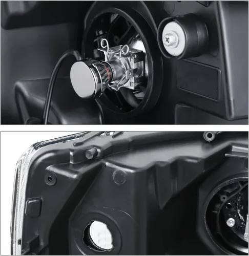 Vista 7 de M-AUTO Conjunto de faros proyector cromado con 2 pares de bombillas LED de 6000K preensambladas compatibles con Chevy Silverado 1500 07-13