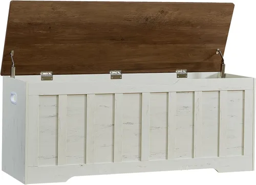Vista 16 de VANKILEY Baúl de almacenamiento extragrande de 43.3 pulgadas, baúl de almacenamiento con 2 bisagras de seguridad, banco de almacenamiento de madera