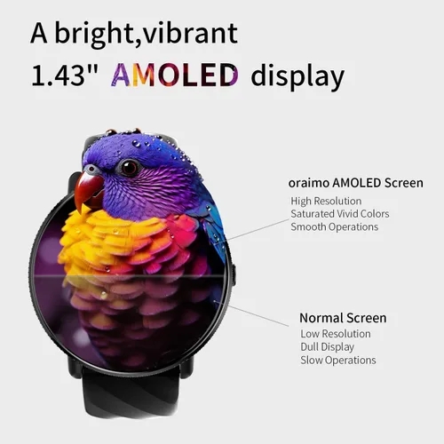 Vista 2 de Reloj inteligente para hombres y mujeres, pantalla AMOLED de 1.43 pulgadas (respuesta/hacer llamadas), rastreador de fitness y salud con frecuencia