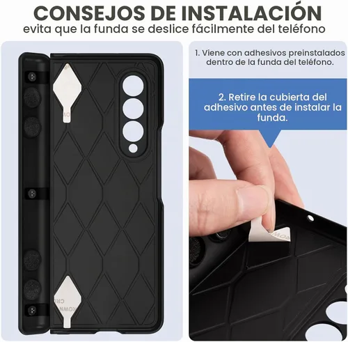 Vista 2 de Ruky - Carcasa para Samsung Galaxy Z Fold 3, color negro Magnetic Kickstand, Hinge Protection, Built-in Screen Protector PU Leather Stand Case for