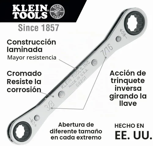 Vista 2 de KLEIN TOOLS 68221 SAE Juego de llaves de caja de trinquete, 5 piezas, 10 tamaños, fabricadas en Estados Unidos