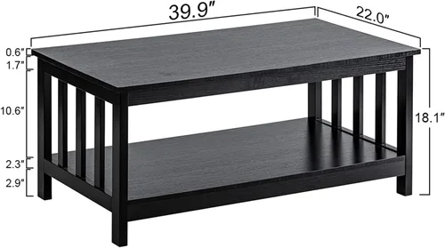 Vista 2 de ChooChoo Mission - Mesa de centro de madera negra con estante, 40 unidades, color negro