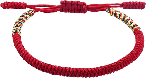 Vista 9 de Pulseras tibetanas hechas a mano con cuerda roja para él y ella, pulsera de la amistad, pulsera de la amistad, hilo negro y rojo para protección
