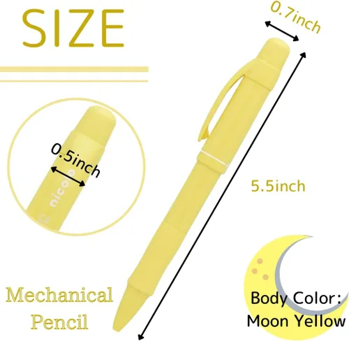 Vista 2 de SUN-STAR Lápiz mecánico 2 en 1, 0.020 in y 0.012 in con borrador, bolígrafo de escritura para suministros de oficina, color amarillo luna