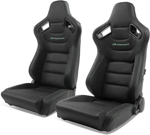 Vista 32 de IKON MOTORSPORTS, Asiento universal de carreras PU + cuero de carbono + gamuza, con deslizadores dobles, asiento deportivo reclinable negro