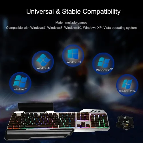 Vista 6 de FEDARFOX Combo de teclado y mouse, compacto juego de teclado y mouse arco iris de tamaño completo para juegos, teclado mecánico retroiluminado