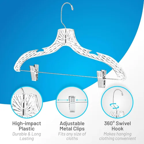 Vista 3 de HARDW Perchas para ropa con clips de plástico, juego de 12 unidades, perchas resistentes para vestidos, camisetas, camisas, trajes, perchas