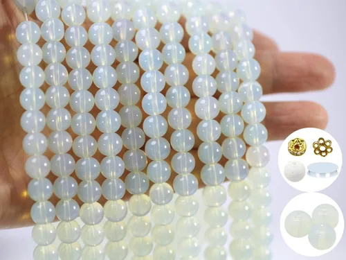 Vista 14 de Cuentas de vidrio de 0.157 pulgadas a granel para hacer joyas, 4700 piezas redondas de cuentas de jade de imitación para pulseras y pulseras
