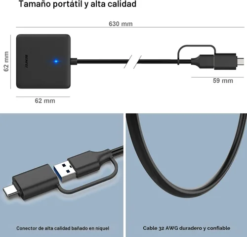 Vista 7 de Lector de tarjetas de memoria, BENFEI 4 en 1 USB 3.0 y USB-C a SD Micro SD Adaptador de lector de tarjetas MS CF, 4 tarjetas de lectura y escritura