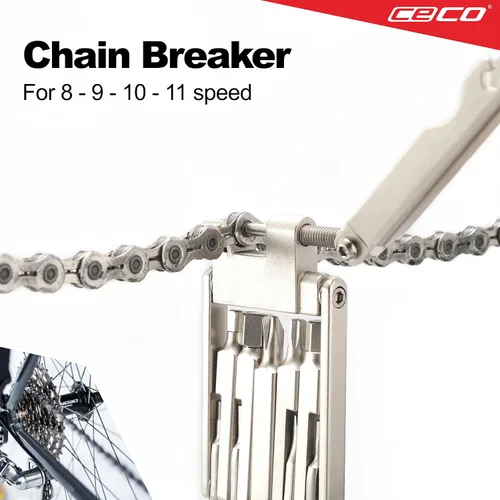 Vista 5 de CECO USA - Herramienta de bicicleta de 13 funciones con rompedor de cadena, multiherramienta para bicicleta, ultra delgada, tamaño de bolsillo