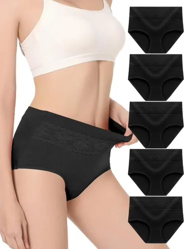 Vista 16 de HAVVIS Bragas Ropa Interior de Mujer de Algodón Cintura Alta Control Abdominal Panties Rosa Jacquard para Damas Multipack Calzoncillos 01 - Paquete