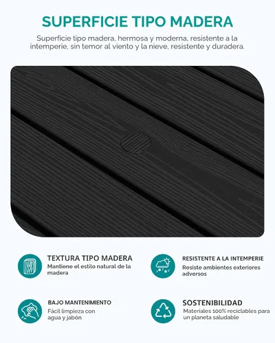 Vista 7 de SERWALL HDPE - Mesa auxiliar para exteriores con agujero para paraguas, color negro