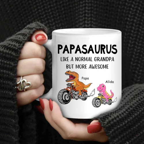 Vista 4 de WHIDOBE Taza Papasaurus personalizada (1 niño) Taza personalizada de 11 oz 15 onzas para abuelo, regalo personalizado para abuelo, hombres, él
