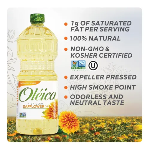 Vista 6 de Oleico - Aceite de cártamo de alto contenido oleico sin OMG, certificado Kosher, prensado por expulsor, aceite de cártamo estable a altas