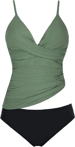 Vista 5 de Mycoco Traje de baño tankini de dos piezas para mujer, con control de abdomen, cuello en V, parte inferior de bikini