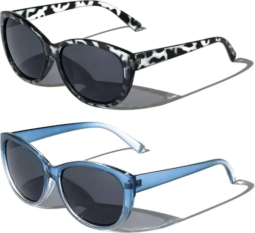 Vista 5 de 2 pares de lentes de sol de lectura para exteriores para mujer, de gran tamaño, con lente completa, leopardo