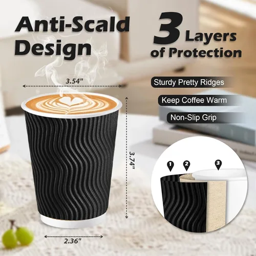 Vista 2 de Lamosi Vasos de café de 10 onzas – Paquete de 120, Vasos de Papel Corrugado Aislante Desechables de 10oz, Vasos de Pared Ondulada Kraft para Bebidas