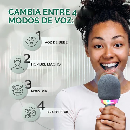 Vista 5 de Micrófono de karaoke, micrófono inalámbrico Bluetooth y altavoz con LED y Gris
