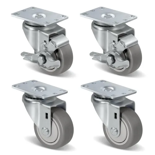 Vista 34 de Ruedas resistentes de 3 pulgadas, ruedas giratorias con frenos, ruedas de placa con rueda de goma para muebles, plataforma, camión, carrito