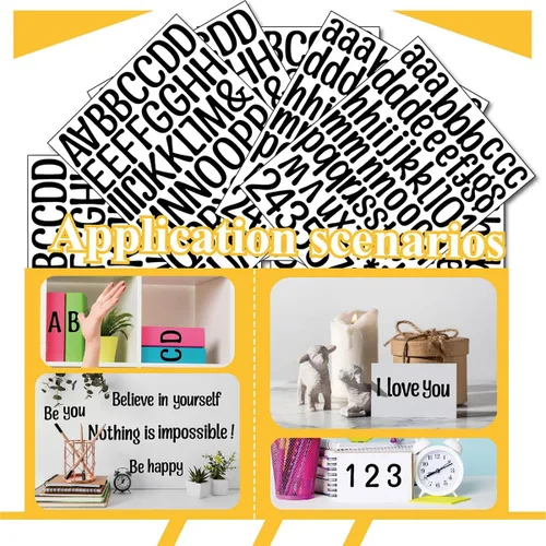 Vista 4 de 1190 piezas de 10 hojas de calcomanías negras grandes de letras de números, vinilo de 2 pulgadas, autoadhesivas, impermeables, para gorras