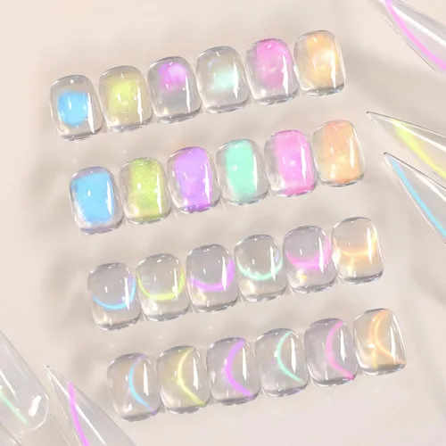 Vista 20 de Born Pretty Esmalte de uñas de gel magnético de ojos de gato verde, 6 colores brillantes con purpurina de cristal holográfico, salvia, oliva